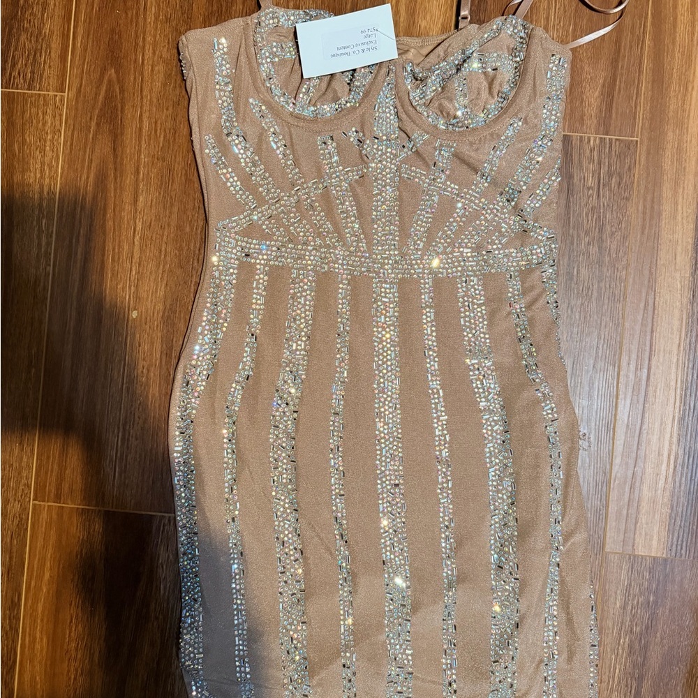 Elegant Tan and Silver Sequin Dress